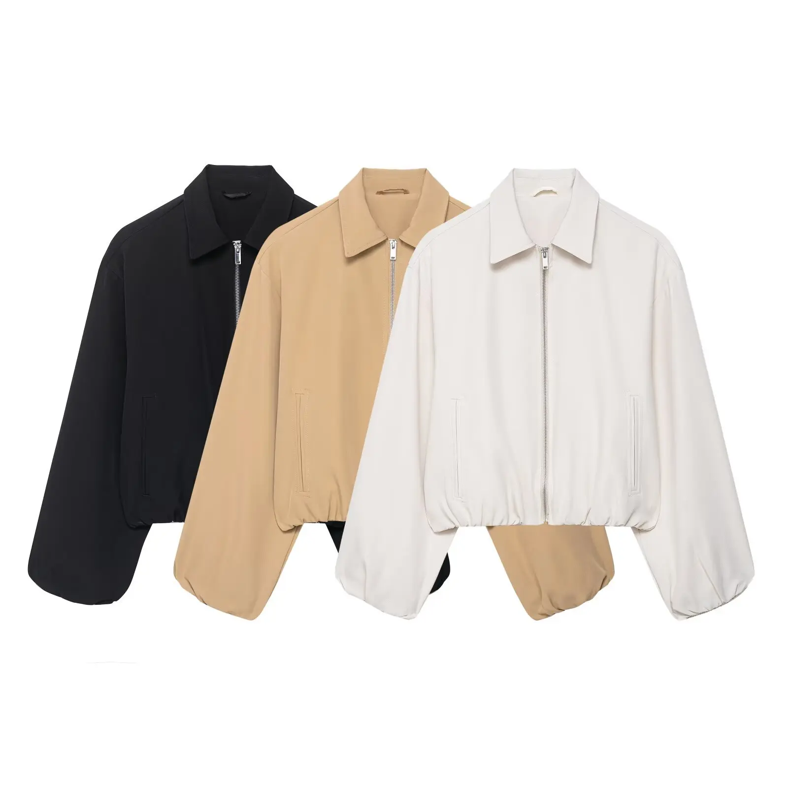 Moda outono feminino outwear sólido lapela gola zíper elástico hematórios feminino piloto jakcet instagram-estilo bombardeiro casaco para senhora