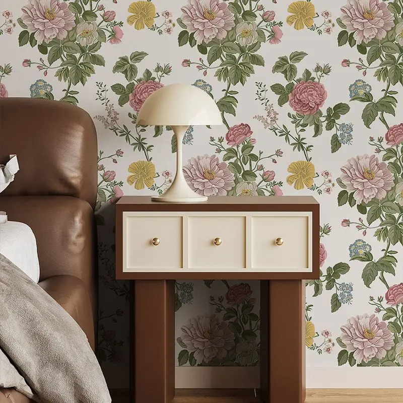 

Peony Vinyl Wallpaper Peel and Stick Blooming Floral Contact Paper Chic Waterproof Furniture Cabinet Sticker