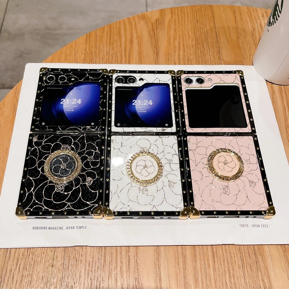 Luxury Glitter Flower Case For Samsung Galaxy Z Flip 5 Flip 4 Woman Leopard butterfly Lip Cover Case For Samsung Z Flip 6 Flip 3 image 5