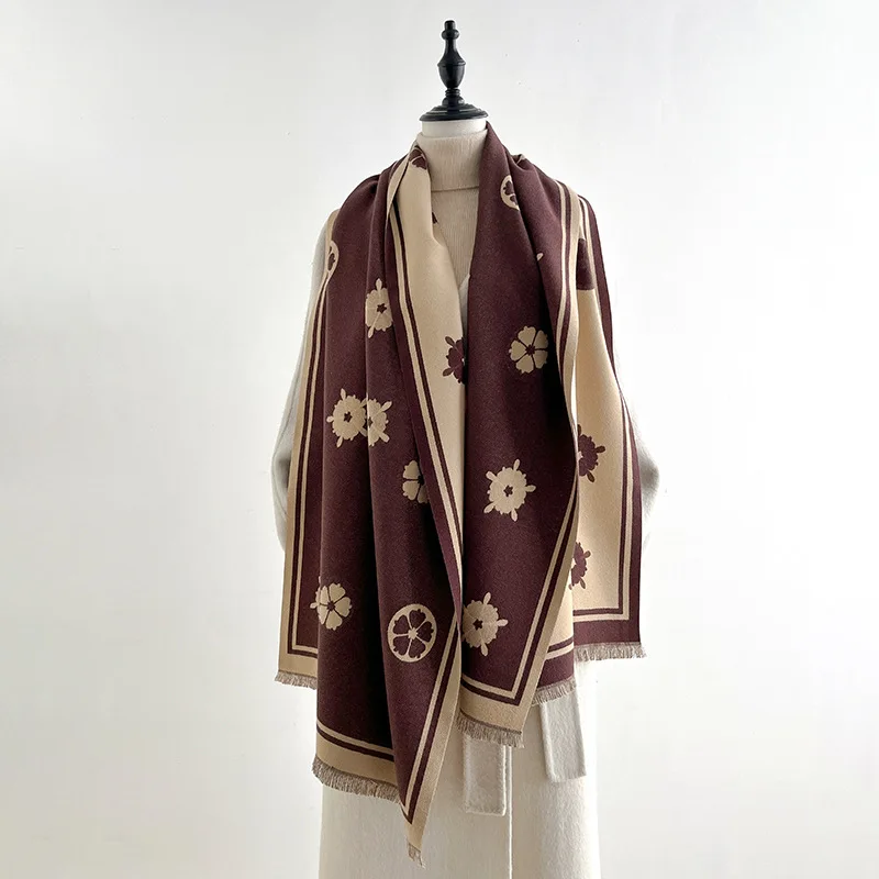 Women Cute Fruit Print Scarf Imitation Cashmere Fringe Edge Large Warm Shawl Wrap Autumn Winter Fashion Neck Scarves