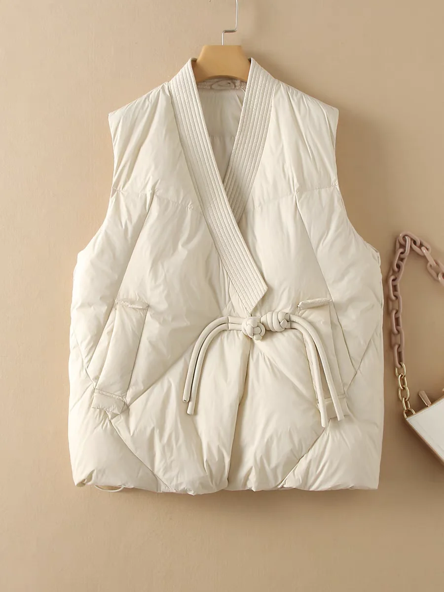 Red Thiened down Cotton Vest Women's Outerwear New Chinese Sle Winter Faionable Top Coat Warm V-ne ket Detail