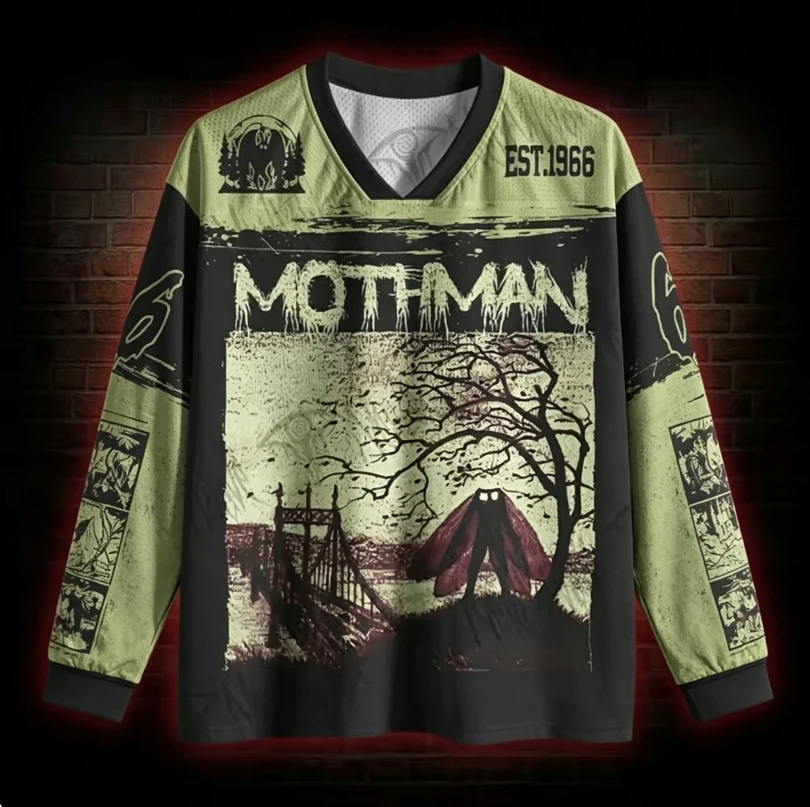 Vintage Horror Creature Graphic Long Sleeve Jersey Straight Cuff Gothic Print Sports Tee
