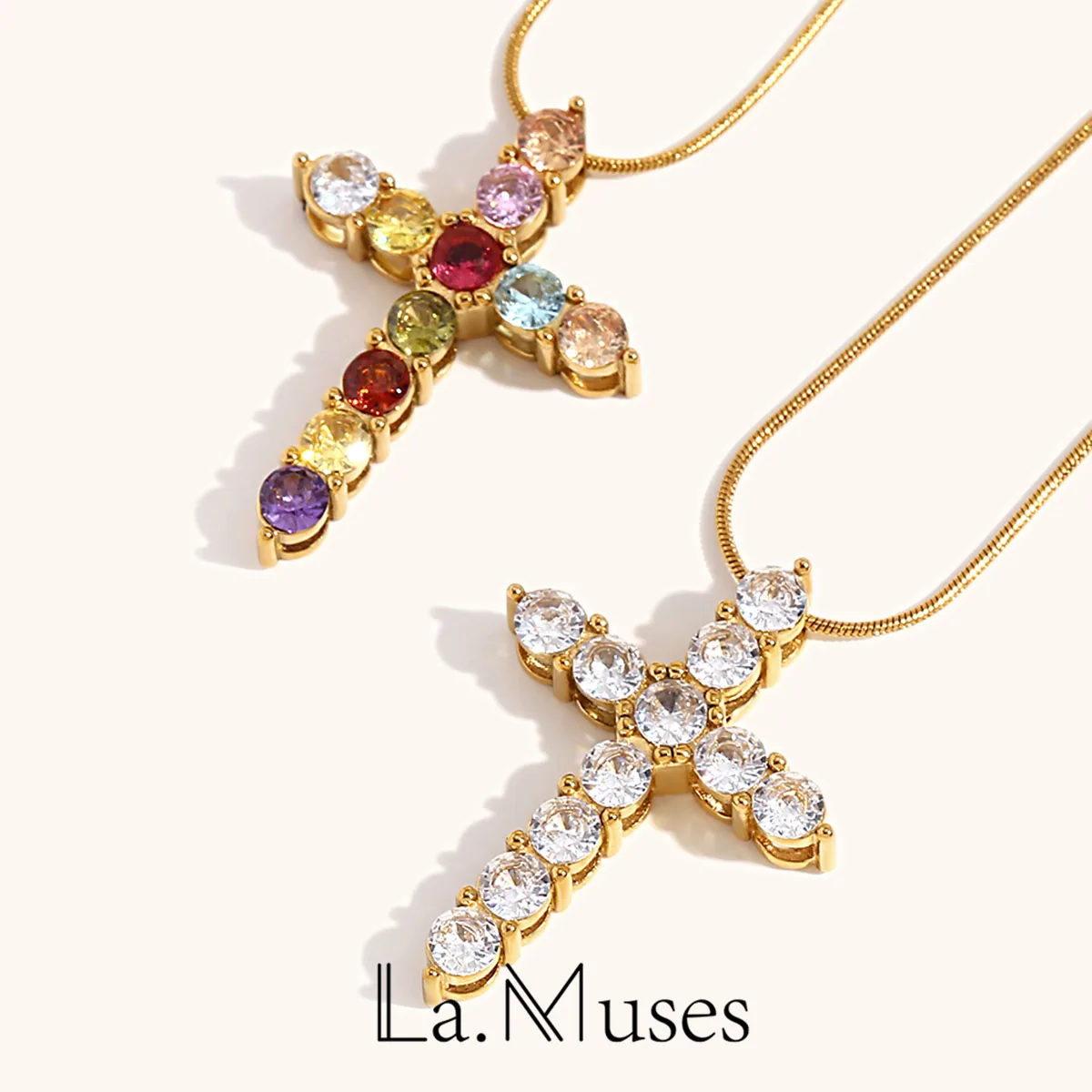 La.Muses Colored Diamonds Stainless Steel Cross Pendant Necklace for Men Women Fashion Hip Hop PartyJewelry Male Female Necklace