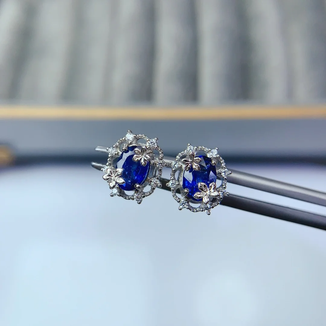 

Natural Sapphire Earrings S925 Silver Fine Setting High Grade Gem Chic Elegant Ladies Trendy Accessories Jewelry
