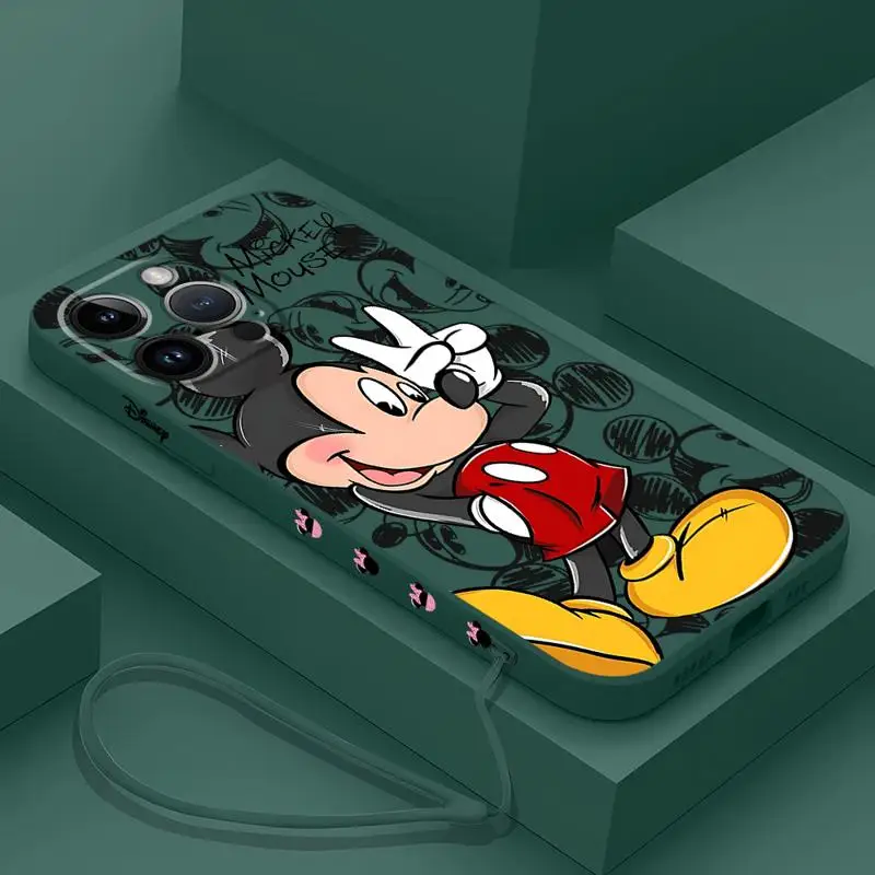Disney Mickey Minnie Mouse Phone Case for Apple iPhone 8 7 13 Pro 12 Mini 15 Plus XS Max 14ProMax XR 11 SE With Lanyard Cover