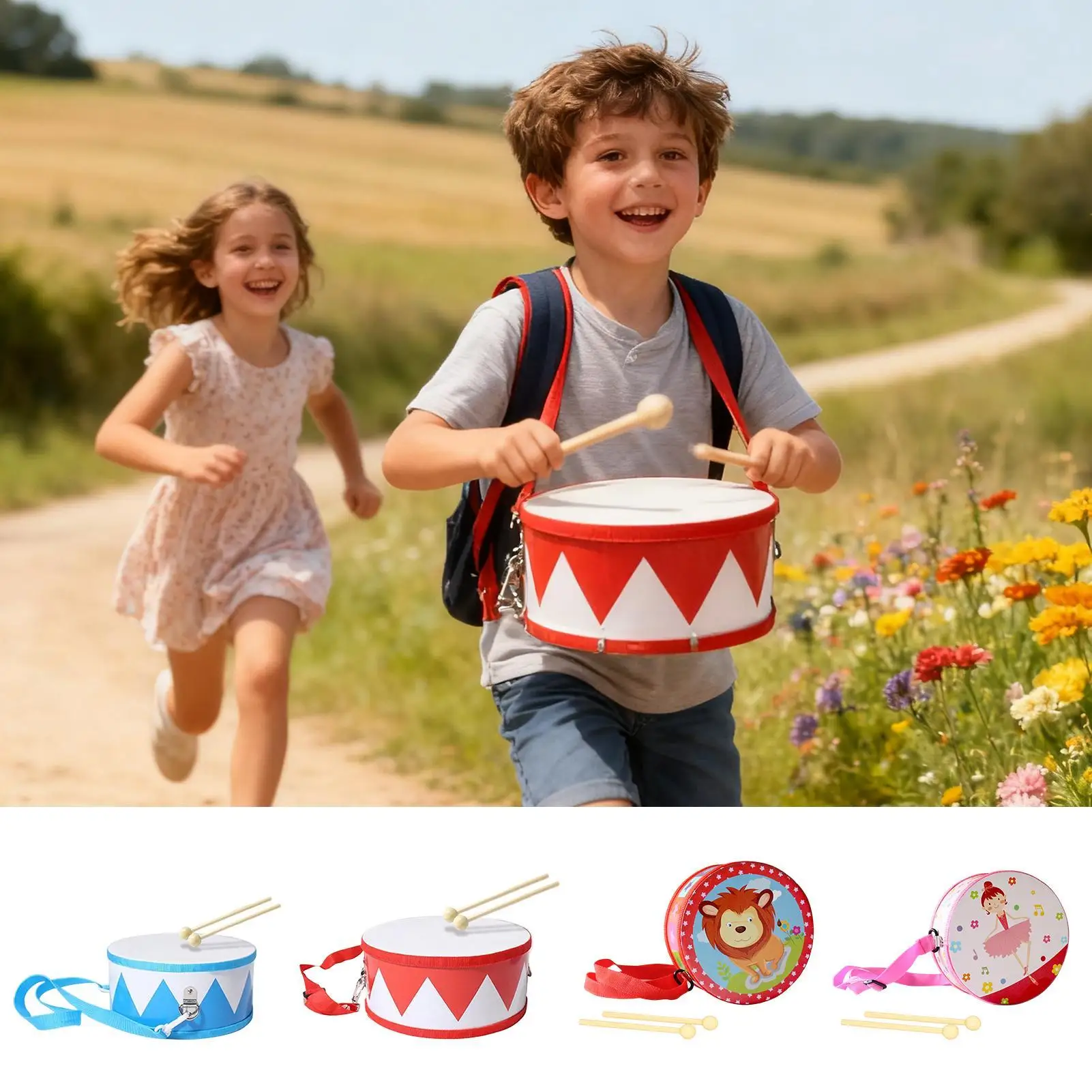 Toy Drum Educational Musical Instrument 5.9in Adjustable Strap Toy Instruments Set For 2-5 Years Old Boy Girl Early Education