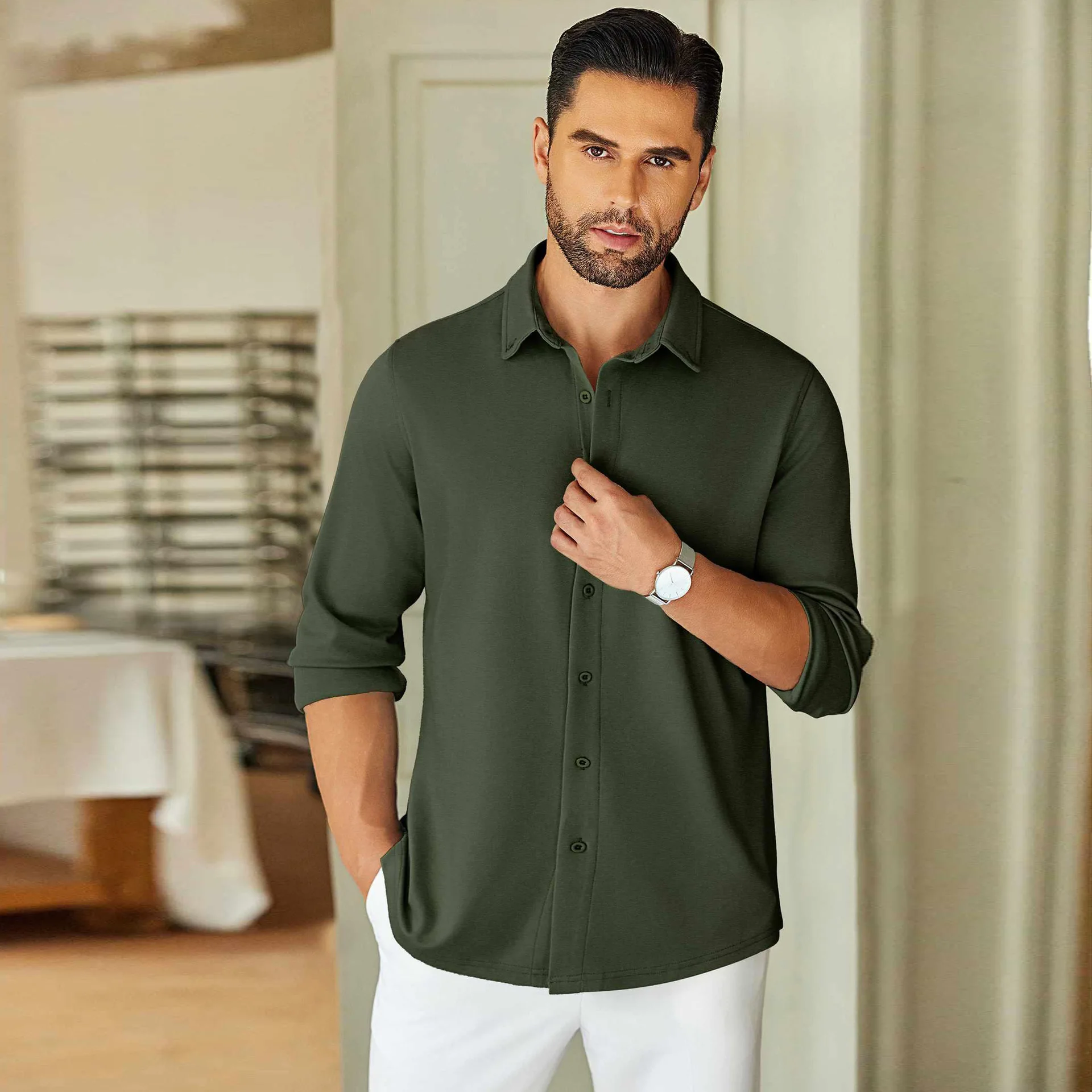 

Long Sleeves Shirts Men's Autumn Winter Clothing Solid Color Turn Down Collar Shirt Men's Tops Casual Formal Shirts