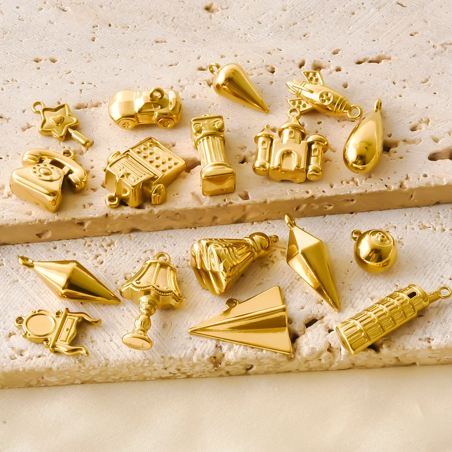 12Pcs Vintage New Telephone Car Castle Rocket Paper Plane Lamp Metal Charms For DIY Jewelry Making Bracelet Necklace Accessories