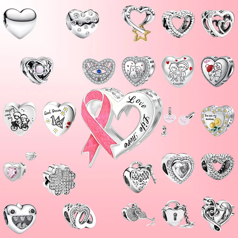 

Новая горячая распродажа Lucky Star Heart, розовая лента Hope Heart и Diamond Clover, очаровательные бусины, женские ювелирные изделия своими руками, подходят для оригинального ожерелья и браслета