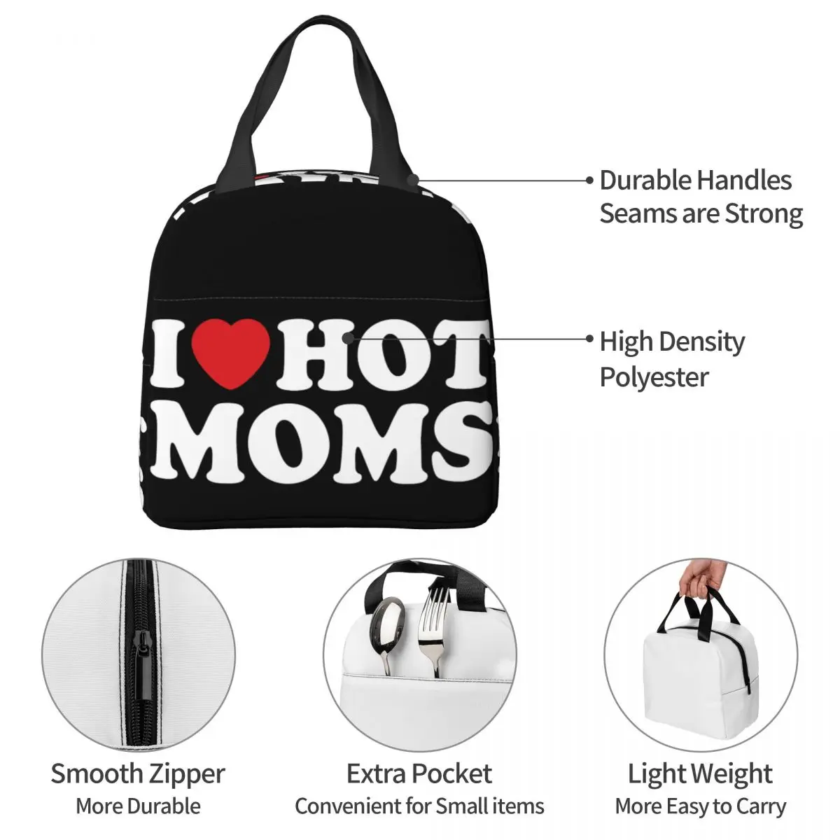 I Love Hot Moms fiambrera portátil Unisex, fiambrera aislada, Bento Box para alimentos