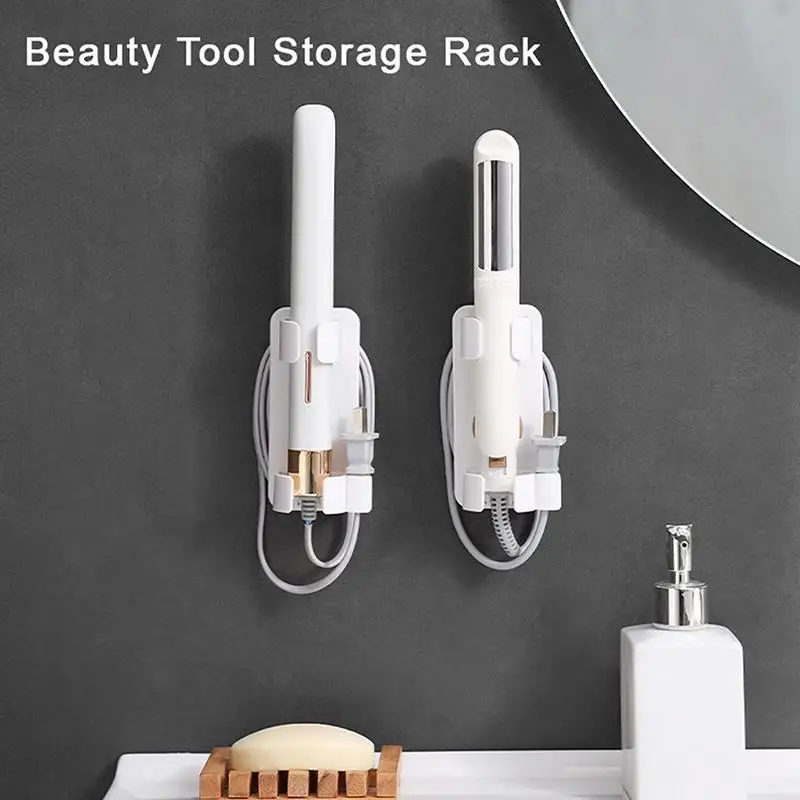 Hair Curler Straightener Holder Wall Mounted Dryer Comb Organizer Punch Free Rack Bathroom Home Accessories Storage Tools