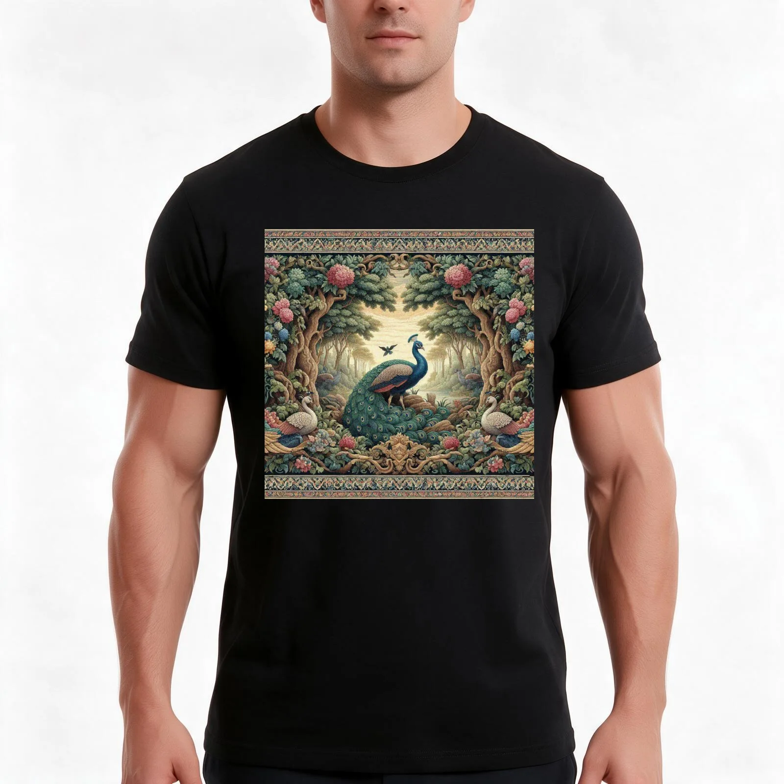 Peacock Attracting the Peahens T-Shirt, Summer Casual Cotton Tee, Oversized Streetwear Tops, Vintage Graphic Print, 100% Cotton