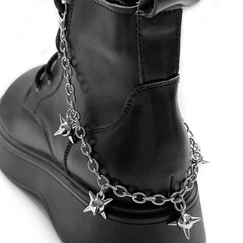 Shoe Chain Stainless Steel Meteor Hammer Spike Ball Boot Chain Detachable Shoe Accessory for Boots Ankle Boots Party Jewelry