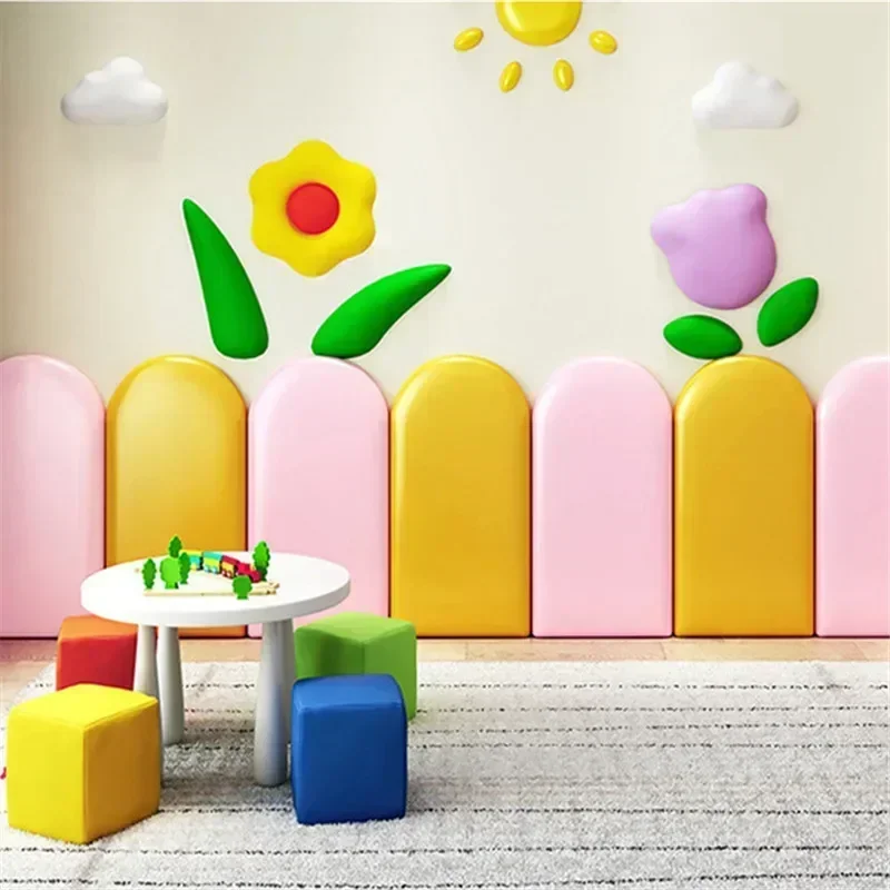 3D Soft Wall Stickers for Kids Room Self Adhesive Tatami Wall Stickers Bedroom Bedside Anti-collision Cushion Padded Wall Panel