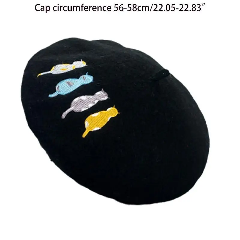 652F قبعة صغيرة ذات لون خالص، قبعة رسام مطرزة بأربع قطط، دافئة للمشي مع الكلاب #6