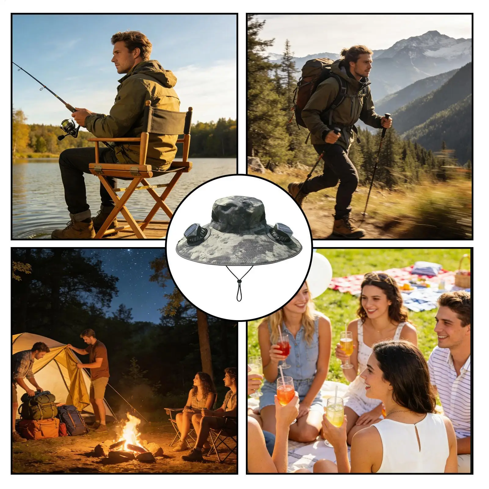 

Solar Fan Hat Sun Protection Headwear Outdoor Fishing Hat For Gardeners Fishermen Camping Beach Golfers Travelers Fishing Hiking