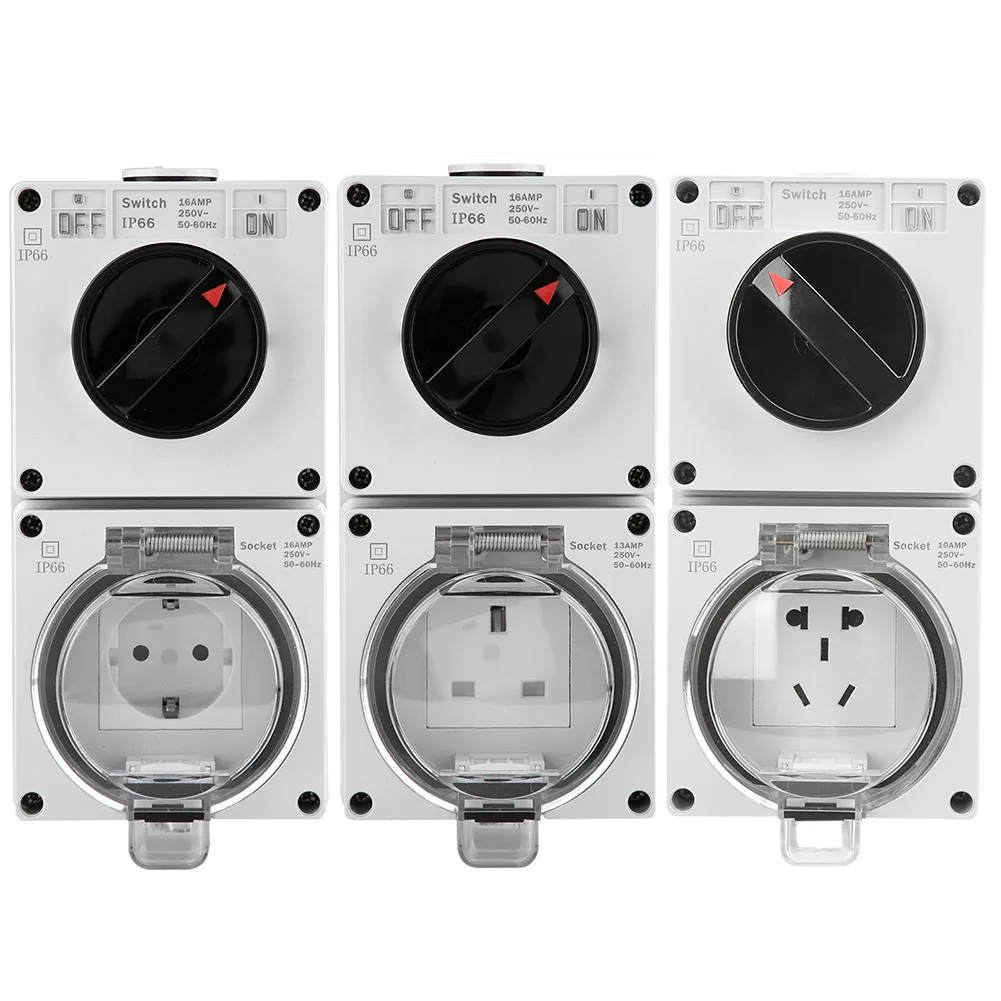 

Влагозащищенная настенная розетка IP66 с выключателем для дома, офиса, ресторана, отеля и других помещений