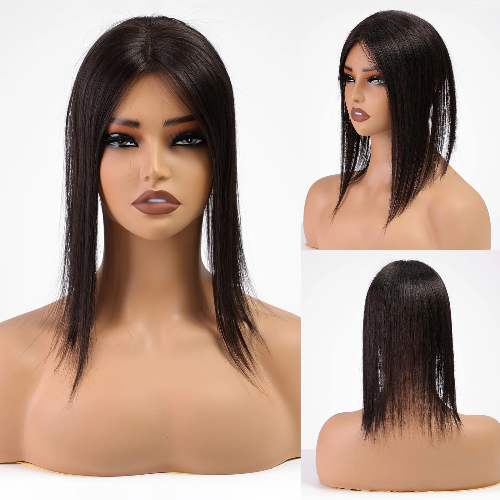 100% Remy Human Hair Toppers Clips in Hair Blacke Human Hair Topper Lace Base Hairpieces for Women Hair Extensions 14 Inches