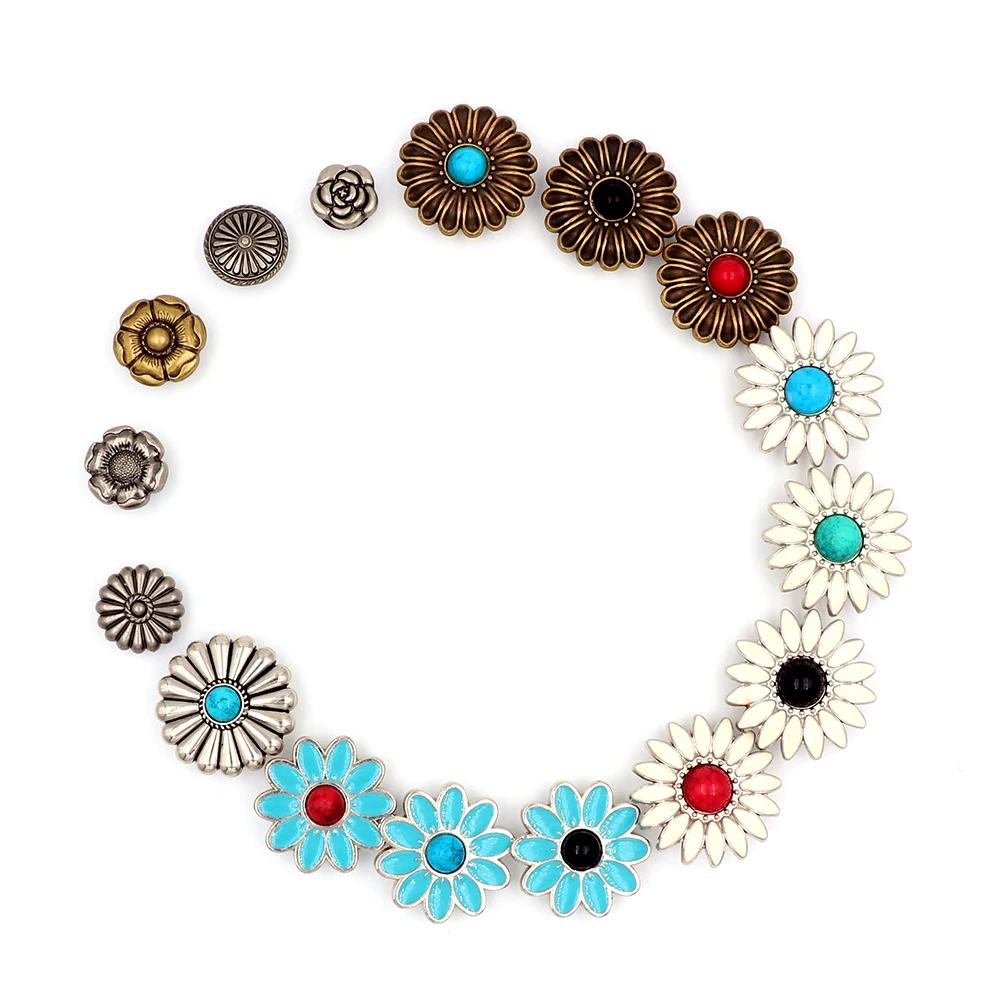 16Pcs Metal Flower Shoes Charms Detachable Shoes Accessories Pines Simulated Turquoise Kawaii Vintage Clogs Hole Sandals Adornos view 4