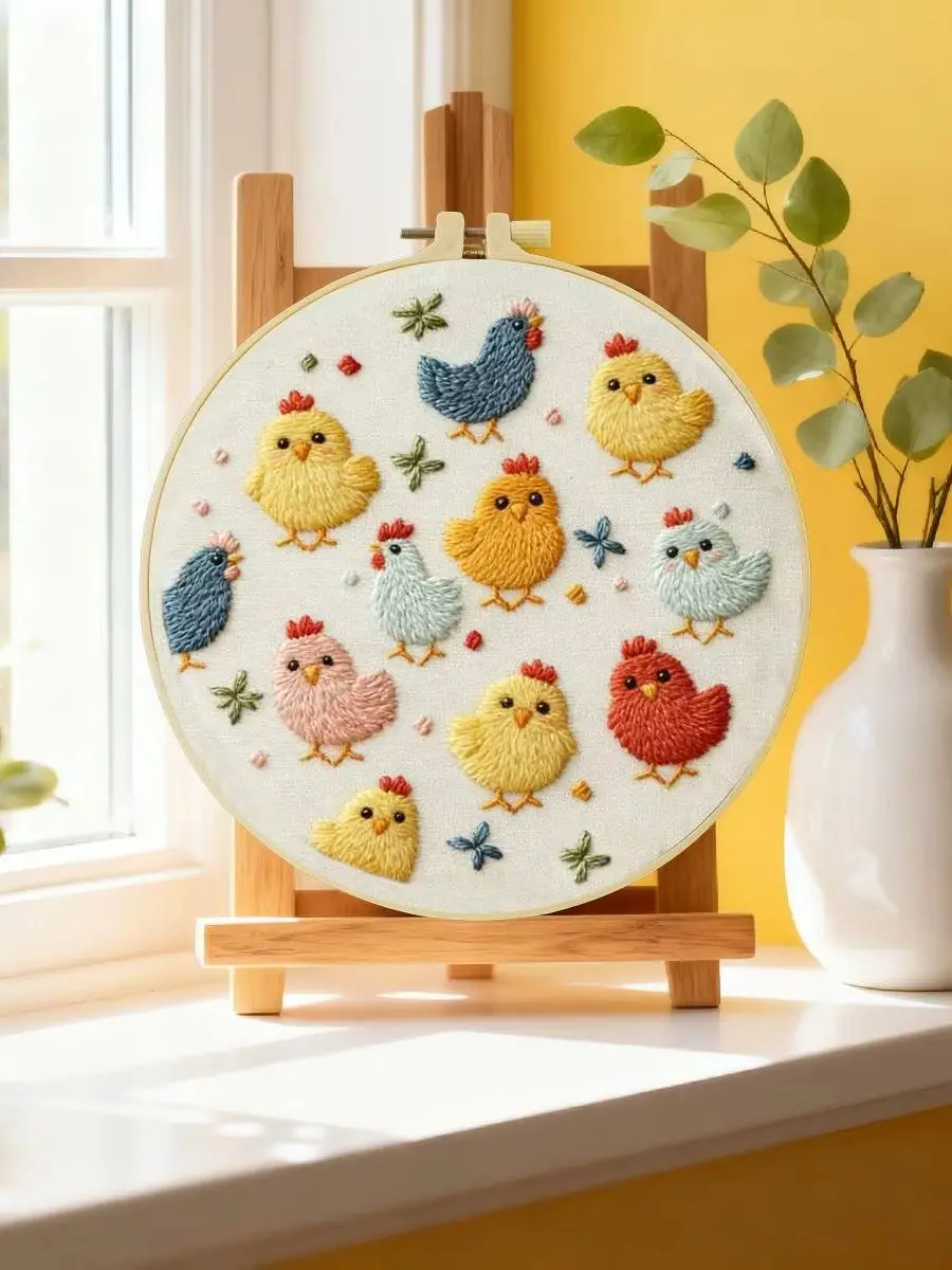 1 Stück 20X20CM/15X15CM 7,87/6,3 Zoll Hühner Stickerei Starter-Kit DIY-Kit DIY-Stickerei-Set Handarbeiten Nadelkunst Nähkunst – Detail 6