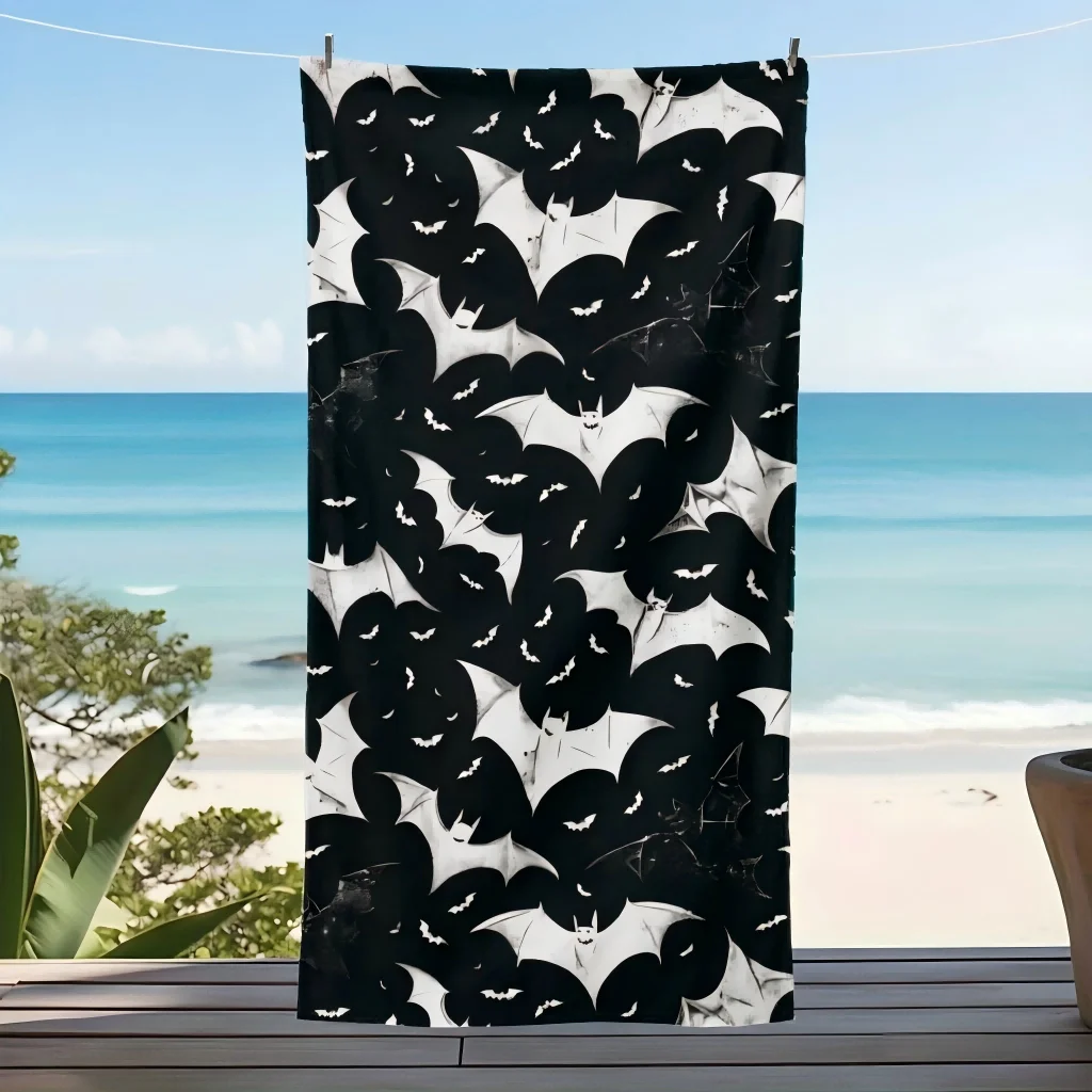 1pc Black White Bat Print Gothic Halloween Beach Towel Sand Free Quick Dry Soft Absorbent Towel For Summer Pool Outdoor Vacation