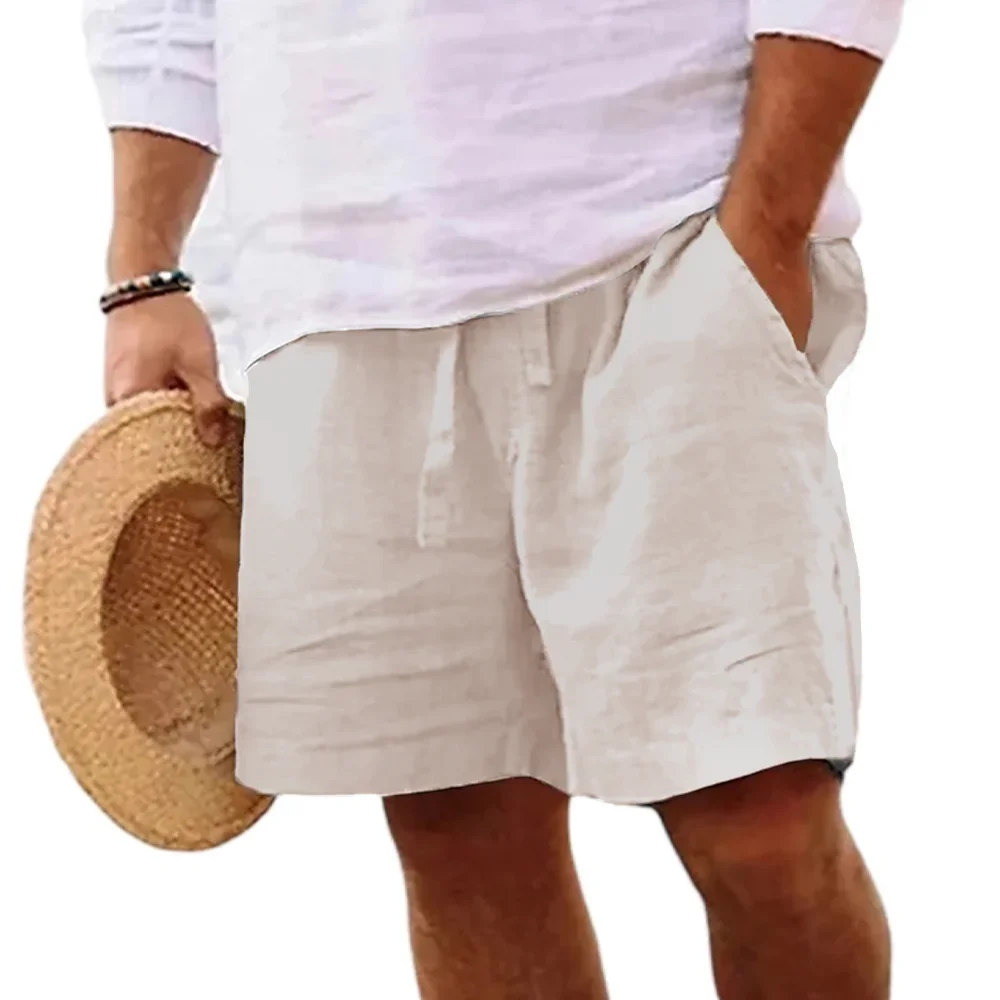 Celana Pendek Linen Katun Pria Celana Pendek Ringan Warna Solid Celana Pendek Pantai Linen Celana Pendek Besar Olahraga Jogging Pria Pakaian Jalanan S-3XL