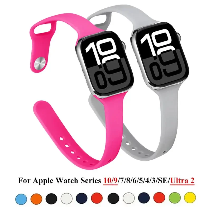 سيليكون رفيع للساعة ، سوار لسلسلة iWatch 8 و 7 و 6 و 5 ، SE ، 4 ، 9 ، 10 ، Ultra 3 ، 2 ، حزام 44 ، 45 Apple ، 38 ، 42 من من من ، 49