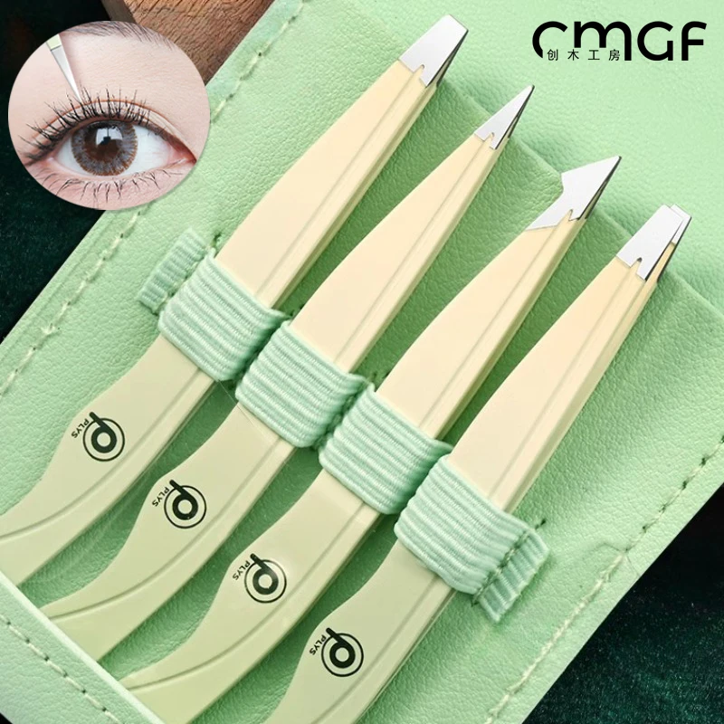 Cmgf high precision eyebrow clip small tweezers eyebrow trimming beard pulling tool, stainless steel false eyelash clip set