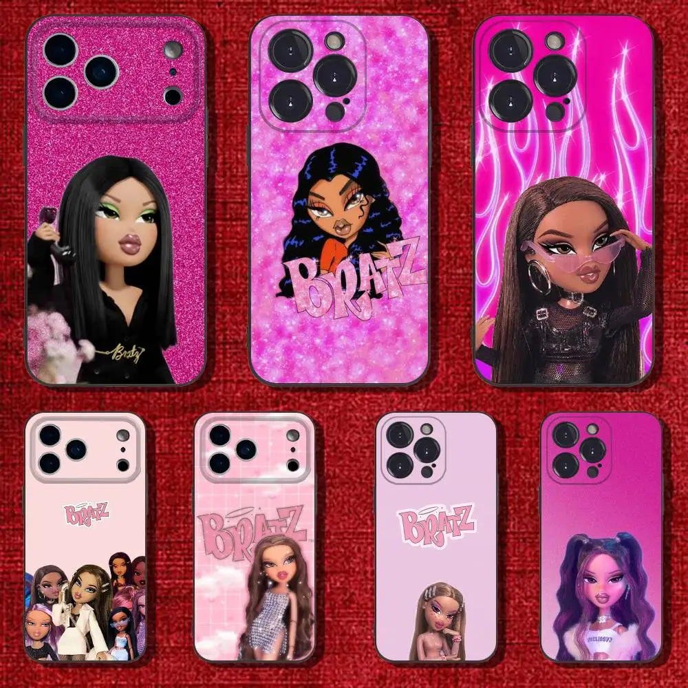 

Fashion B-Bratz Doll Phone Case For iPhone 17,16,15,14,13,12,Pro,Max,Plus,E,SE4,Air,Mini Black Soft Cover