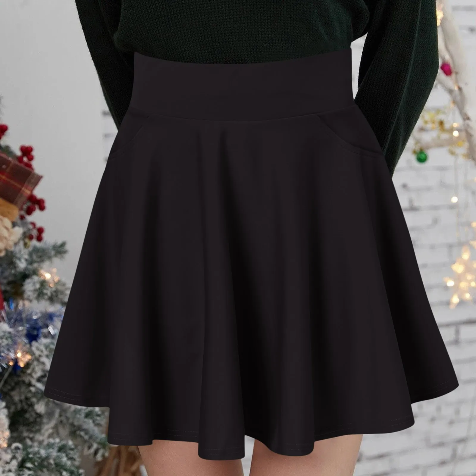 2024 Flared Skirts Women'S Basic Shorts Skirt Fashion Versatile Solid Casual Mini Skater Medium Pleated Fluffy Skirt Plus Size