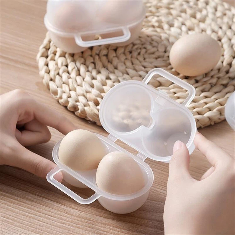 1PC 2 Grids Portable Egg Storage Box Plastic Durable Egg Storage Container Save Space Refrigerator Egg Dispenser With Handle