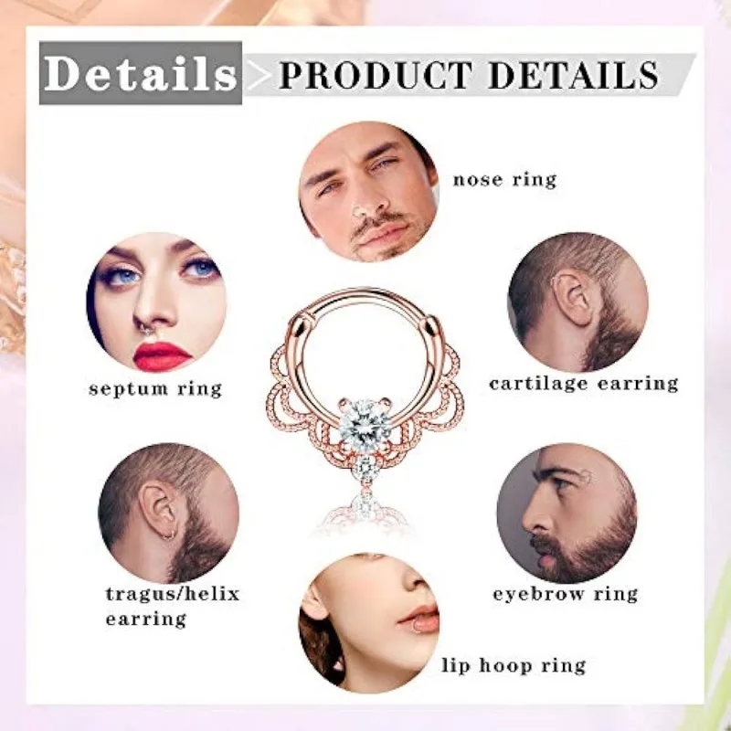 1Pcs 16G Septum Nose Rings, 316L Stainless Steel Hoop Nose Rings CZ Cartilage Tragus Helix Daith Hoop Earring Piercing Jewelry