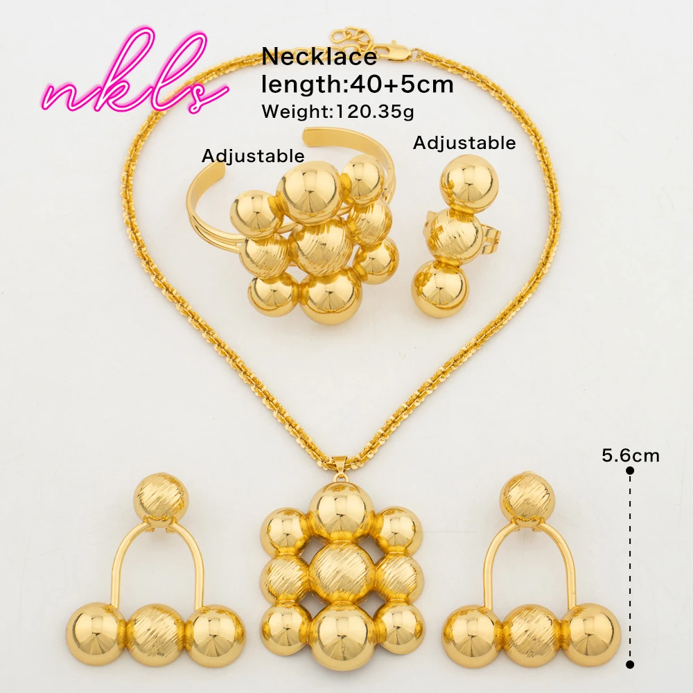 Fashion Woman Large Jewelry Set Dubai Gold Plated Necklace Beads Pendant Earrings Bangle Simple Style Banquet Party Accessories
