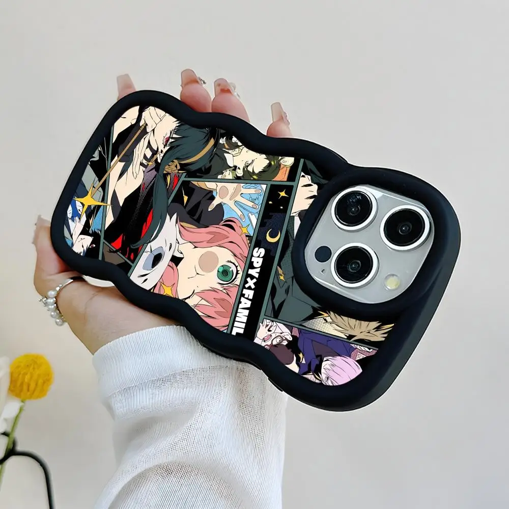 

Anime Spy Family Phone Case for iPhone 17 16 15 14 13 12 11 Air Pro Max Plus Black Soft TPU Wavy Edge Cover