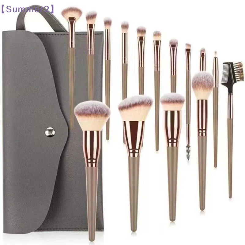 【Xia2】7/15 pinceaux de maquillage avec étui de rangement portable en PU pour fard à paupières, sourcils, eye-liner, fond de teint, poudre, blush, illuminateur et lèvres {S}