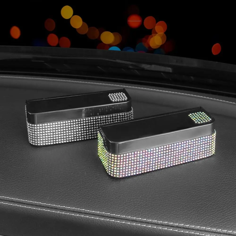 

4 Compartment Rhinestone Car Coin Storage Box Large Capacity Space Saving Portable Change Case Bling Decorative