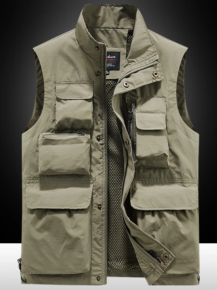 

Spring Outdoor Fiing Director Loose Fit Thin Vest Tactical Multi-ket Fiing Jaet Men's Faion Urban Sle Nylon Vest
