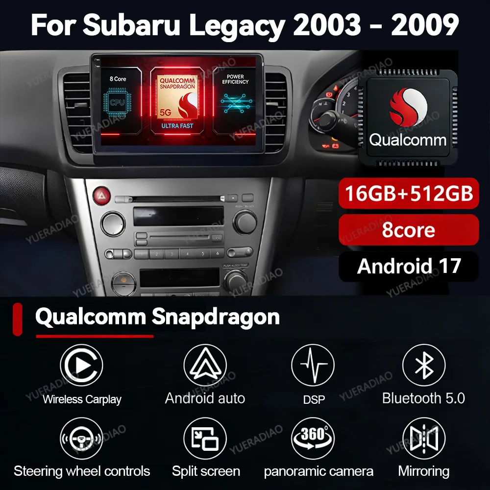 Android 17 Car Radio For Subaru Outback 3 Legacy 4 2003 - 2009 Multimedia Stereo Video Player NAVI GPS 4G WIFI Carplay Auto QLED