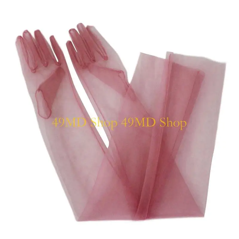 49MD Long Tulle Gloves 70cm Wedding Gloves Long Full Finger Gloves for Prom Party