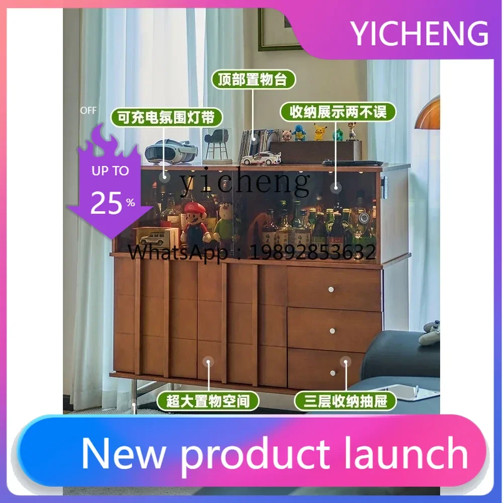 

LYY solid wood cabinet, low cabinet storage, dining side glass, living room display figure chest