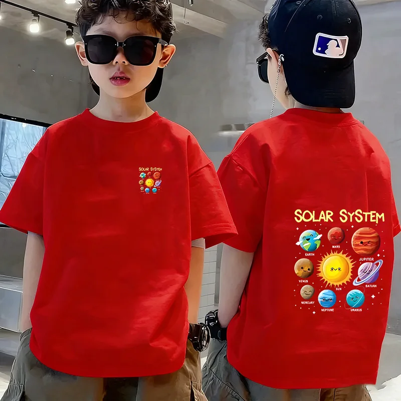 Summer Baby Boy Clothes Kid Girls Casual Solar System Planets Printed T-shirts Children Fashion Crew Neck Short Sleeve Top