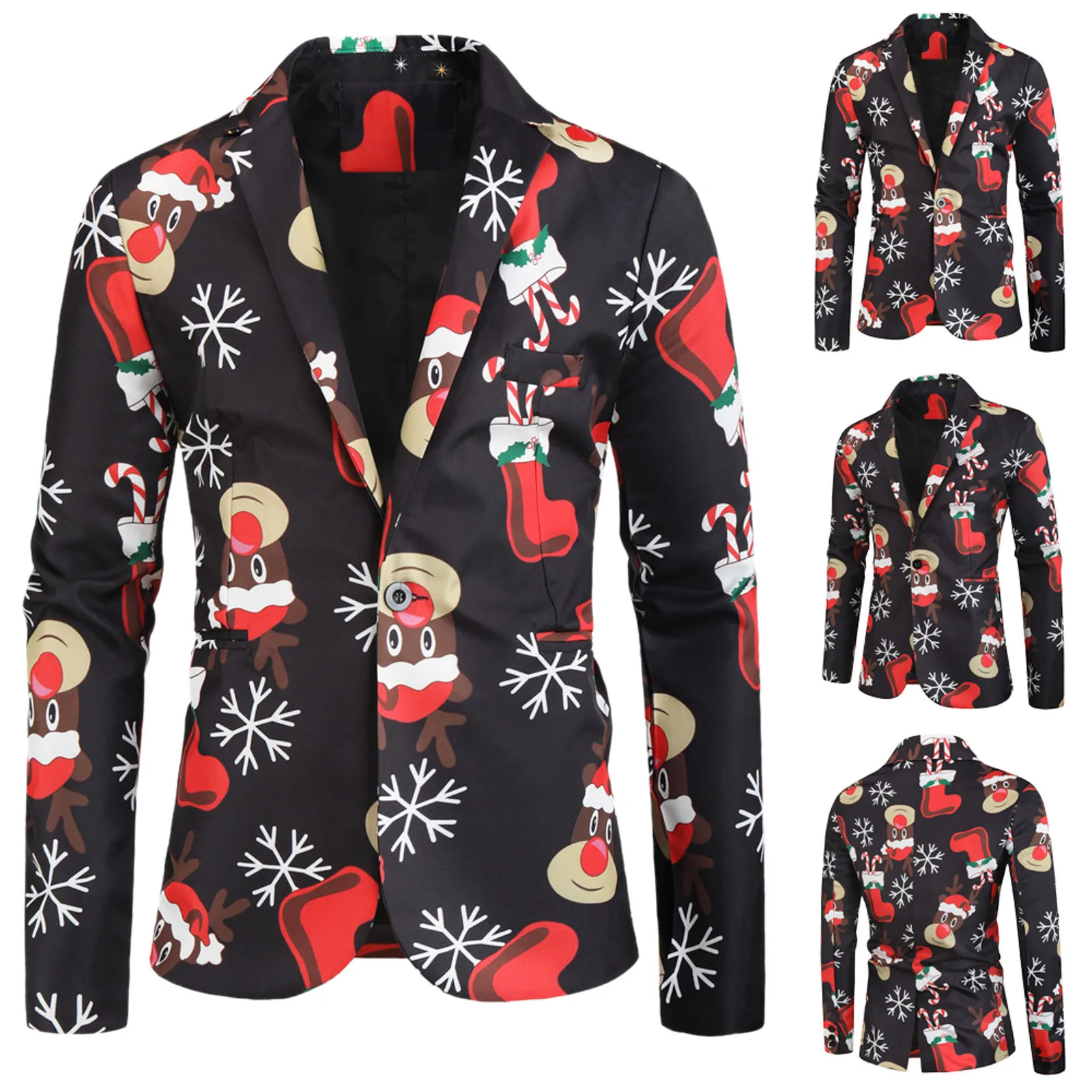 2024 Men's Santa Casual Series Personalized Fashionable Lapel Printed Versatile Long-Sleeved Large Size Warm Shirt suit jackets