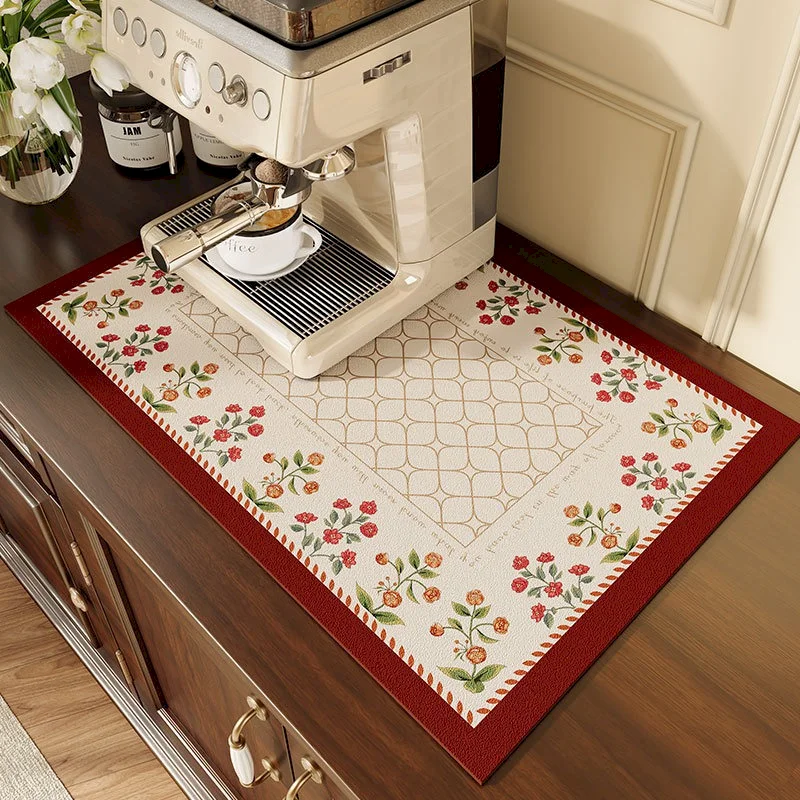 VIKAMA Retro Bohemian Printed Drying Mat Quick Drying Non Slip Carpet Kitchen Countertop Insulation Mat Home Decoration
