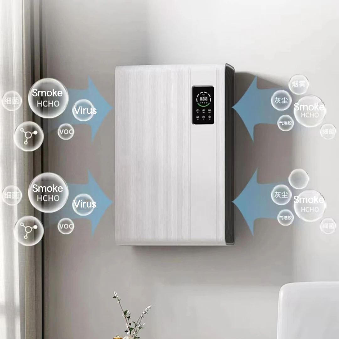Wall Mounted air Purifier Home with Fresh air Remote WiFi Tuya App Control Hepa Filter Dust Smoke Cleaner