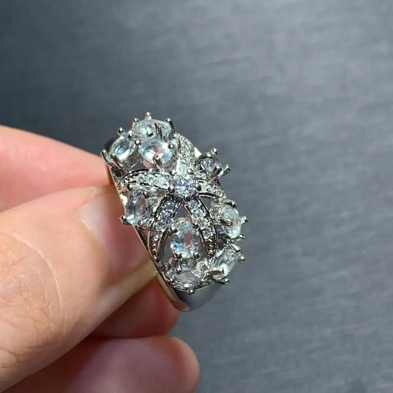 

MM Natural Aquamarine Ring Adjustable Female Jewelry for Women Gift Wholesale High Quality Vintage Fine