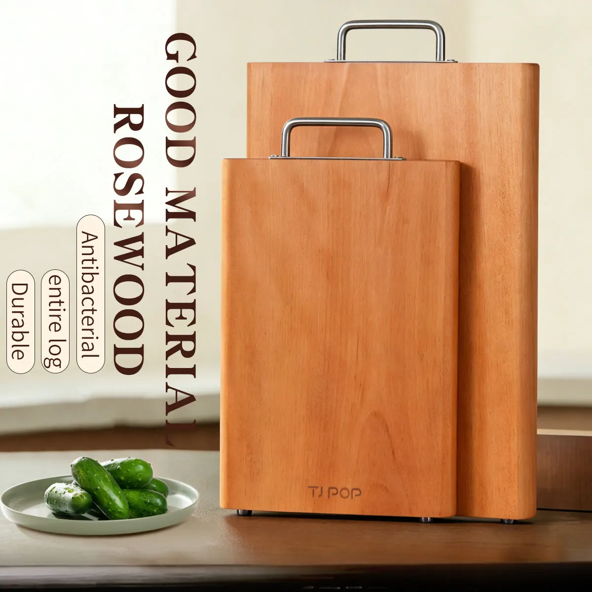 Rosewood Cutting Board Whole Solid Wood Chopping Board with Hook Household Chopping Block for Meat Bread Vegetables and Fruits
