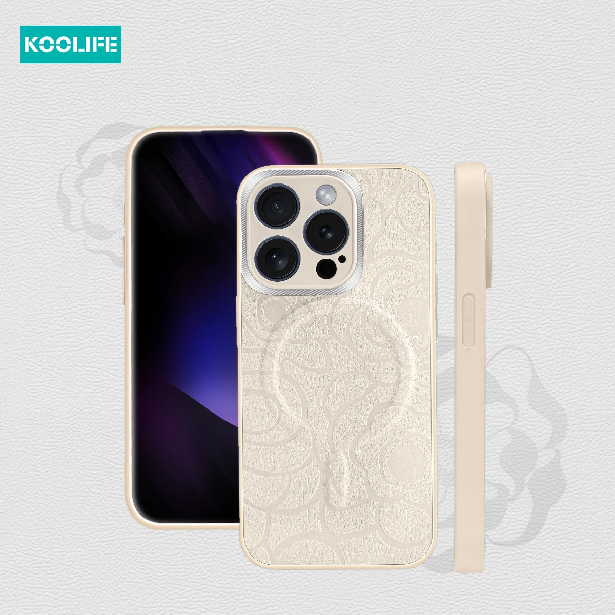 Koolife Tpu Leather Mobile Phone Protective Case with Magnetic Camellia Pattern for iPhone 11 12 13 14 15 16 Pro Max