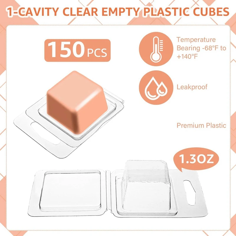 150Pack Wax Melt Container 1.3 Oz Plastic Wax Melt Set For Wax Melts Clear Wax Flip Top, Empty Candle Melt Easy To Use Square