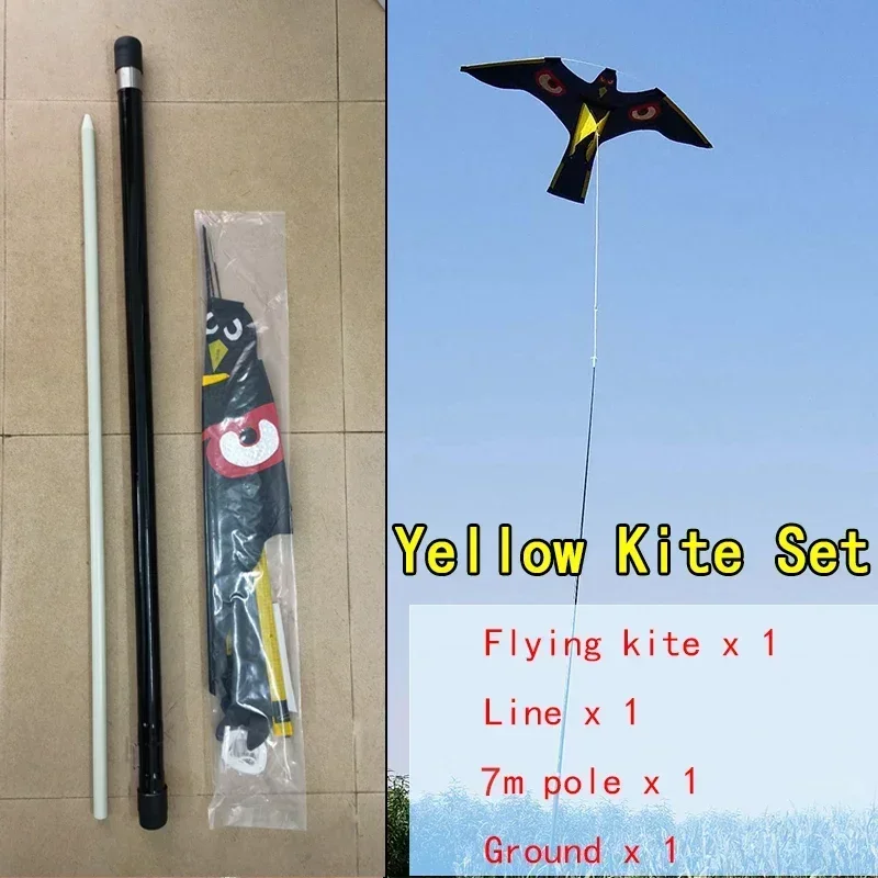 Imagem -02 - Conjunto Falcão Kite com 7m Haste-emulação Voando Pássaro Scarer Condução Repelente de Aves para Jardim Espantalho Quintal Pássaro Repelente 1