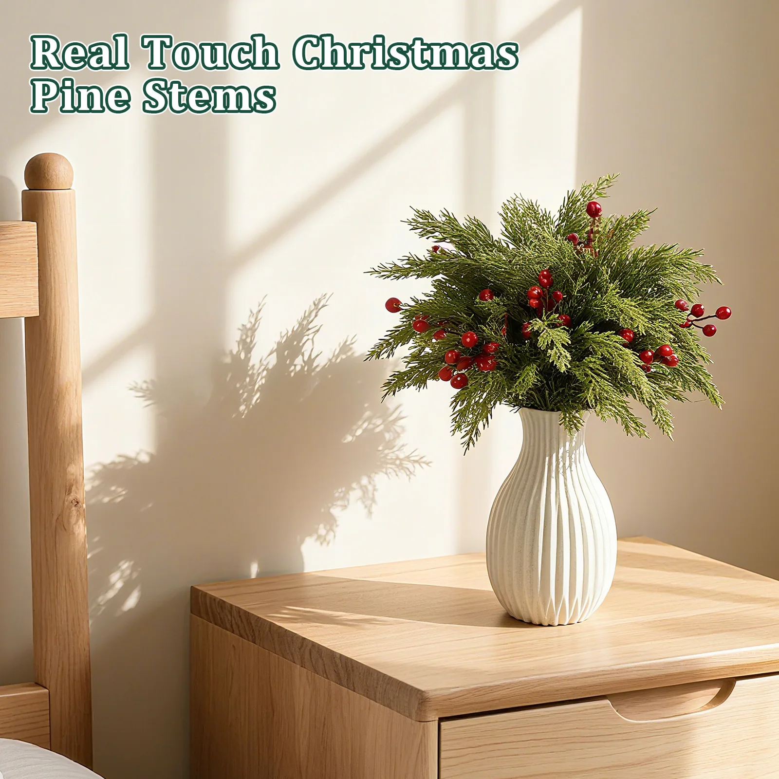 

17.7 Inch Pine Needle and Red Berry Bouquet, Christmas Decorations for Home, Holiday Table Centerpiece